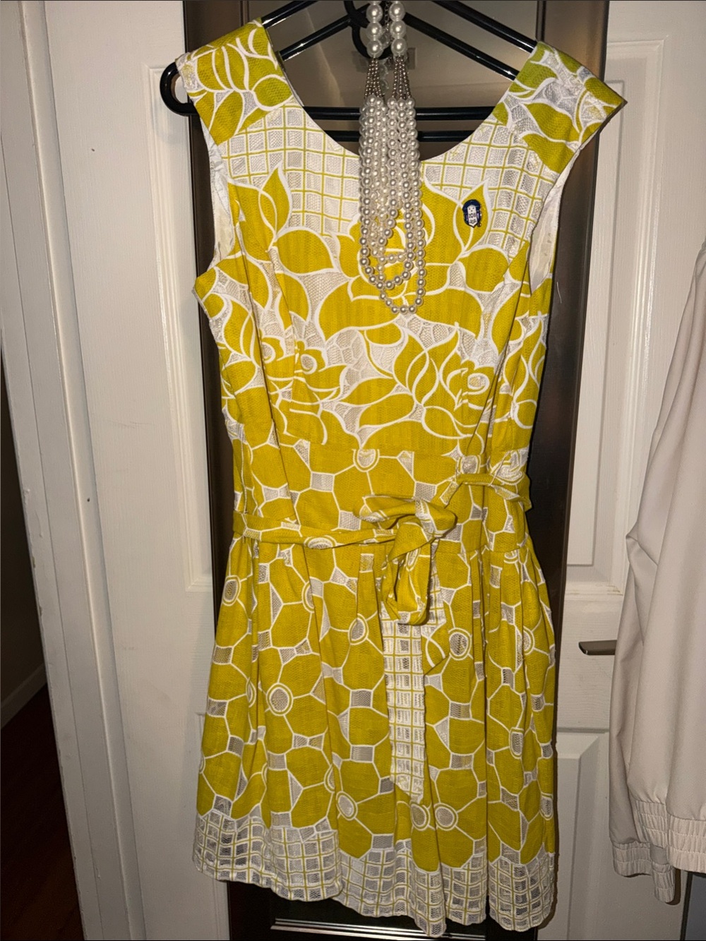 dressbarn Yellow Floral Tie-Front Sleeveless Dress